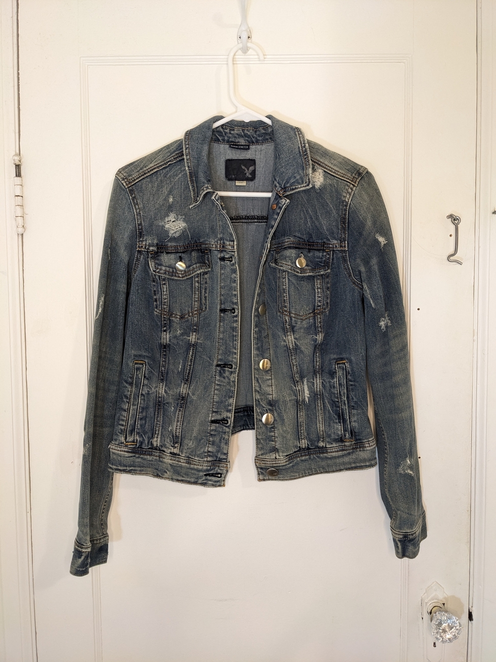 American Eagle Outfitters Distressed Blue Denim Jacket